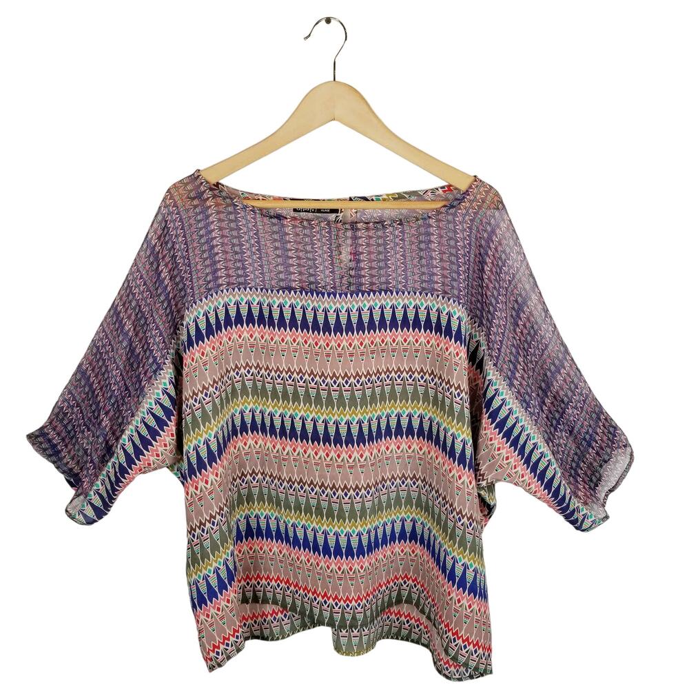 Gypsy 05 Global Village Boxy Cut Silk Blouse Size M Medium